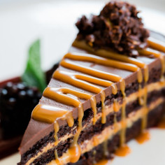 Chocolate Cake with Toffee Sauce Drizzled Over